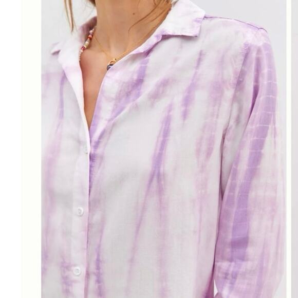 Anthropologie x Cloth & Stone Purple Tie Dyed Frayed Button Down Shirt Small - Picture 8 of 12